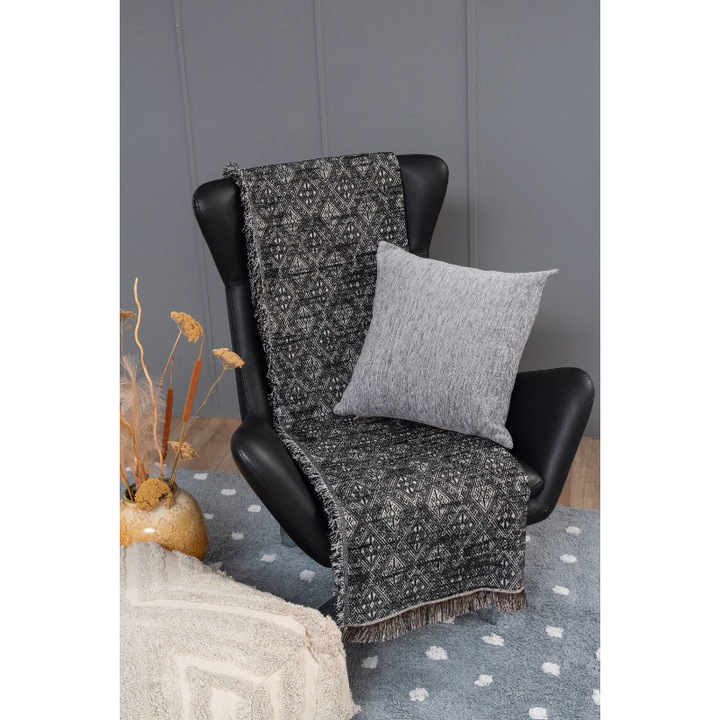 Cuvertura, Palamaiki, Bumbac/Poliester, 180 x 180 cm, Gri inchis