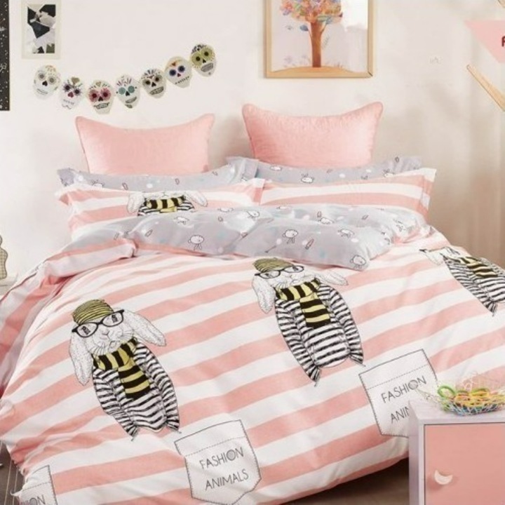 Set cuvertura de pat si fata de perna, Palamaiki, Bumbac, 170x260 cm, Multicolor