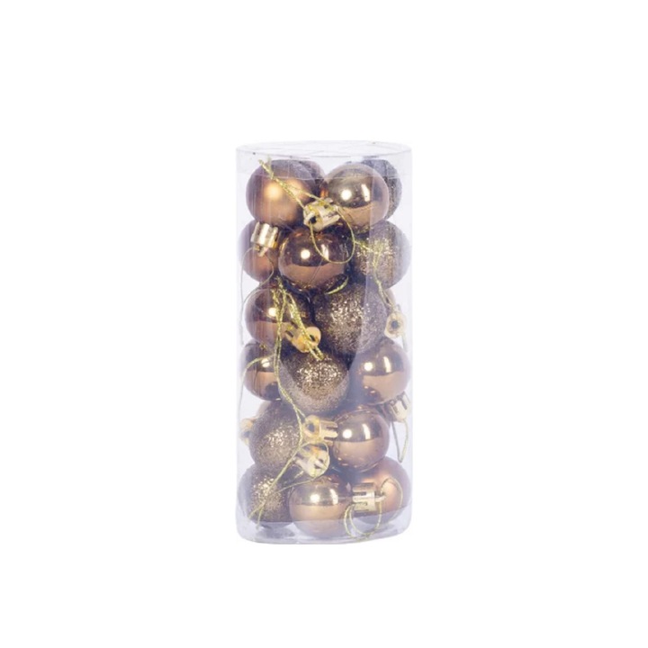 Set 24 Globulete de Craciun crem inchis, 3 cm