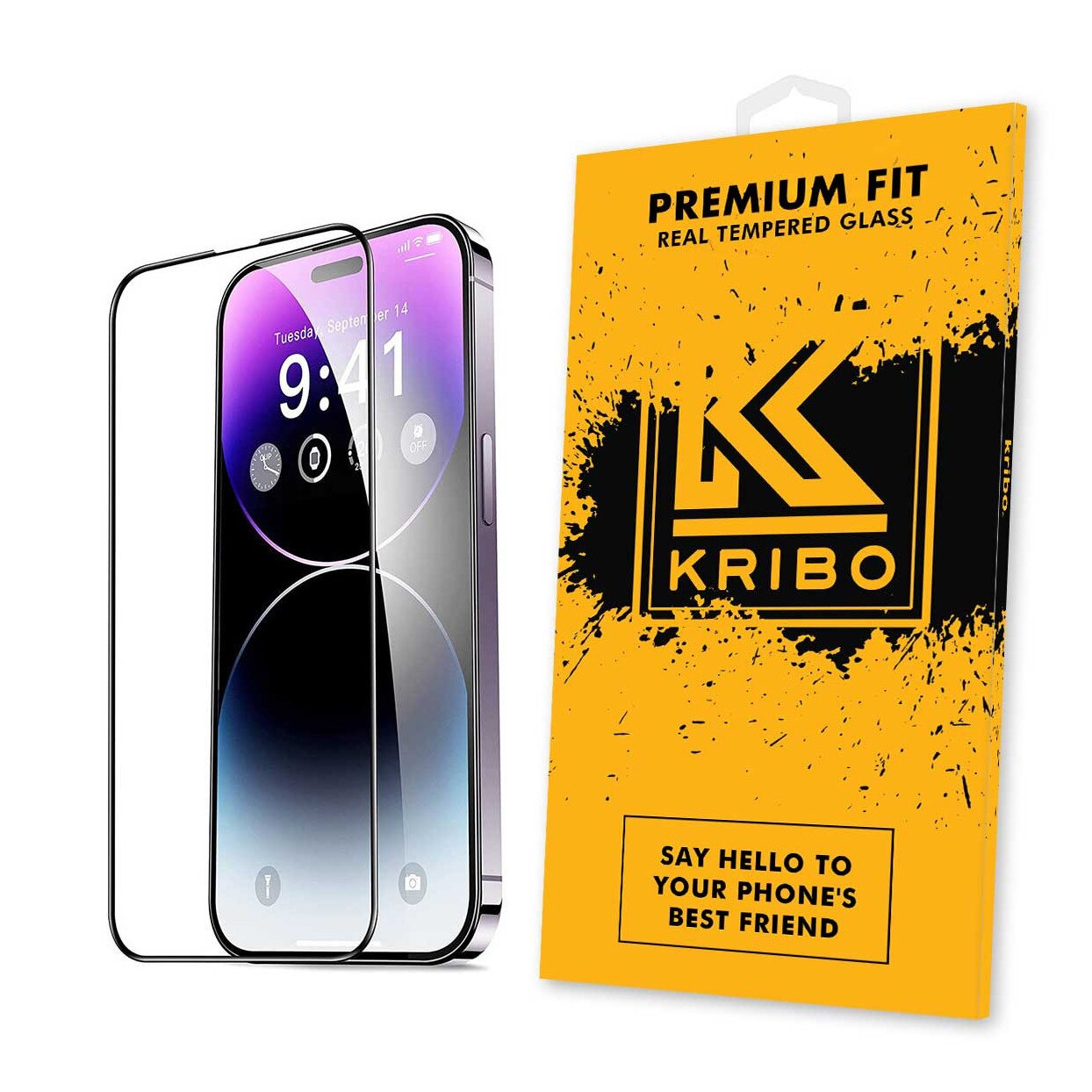 Folie Sticla Kribo, Premium Fit, pentru Apple iPhone 14 Pro Max, Transparenta HD, Protectie Ecran Premium, Full Cover, Full Glue
