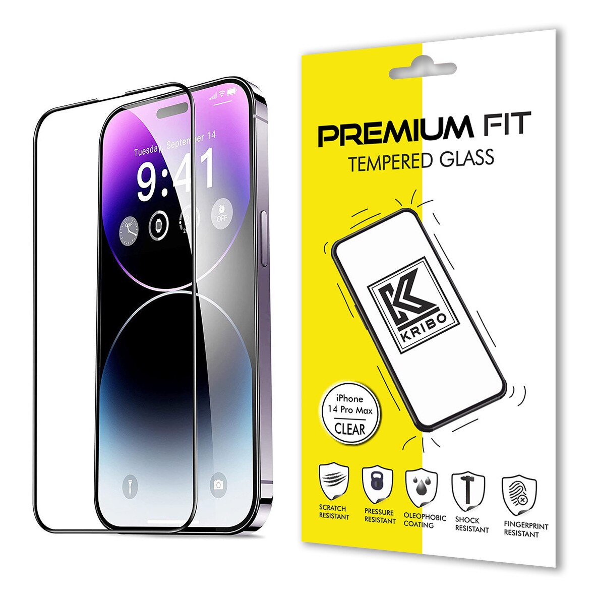 Folie Sticla Kribo, Premium Fit, pentru Apple iPhone 14 Pro Max, Transparenta HD, Protectie Ecran Premium, Full Cover, Full Glue