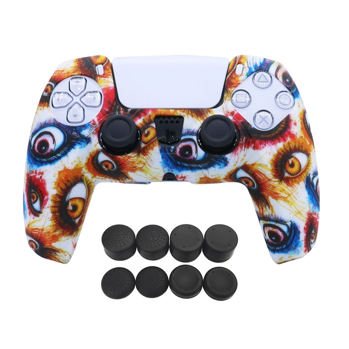 Husa controler, Silicon, Compatibil cu PS5, Multicolor