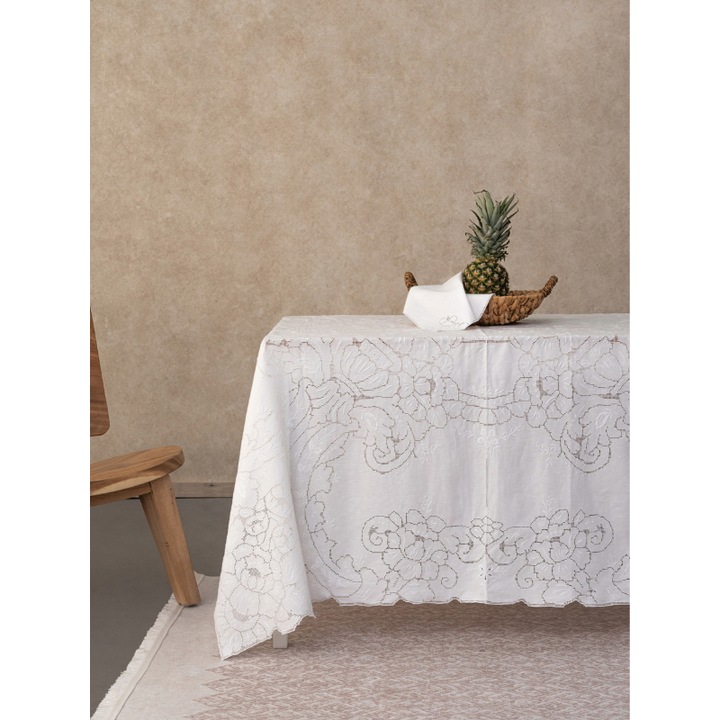 Set Fata de masa cu 8 servetele Billie, Palamaiki, Bumbac, 160x160 cm, Alb