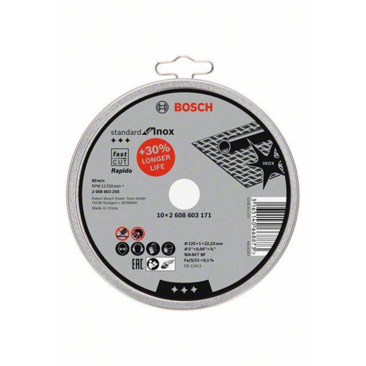 Bosch 2608603255 Rapido Inox fémvágó tárcsa, 125x1mm, 10 db (fémdoboz)