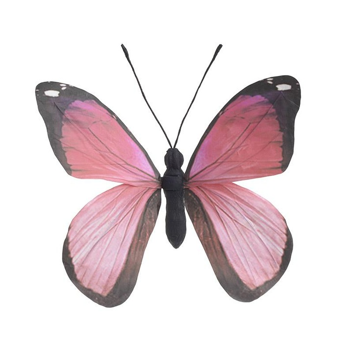 Fluture decorativ, Inart, 22cm, Roz/Negru