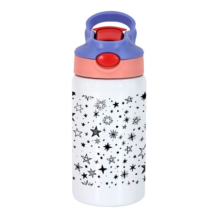 Termos cu pai pentru copii, Doodle Stars, Inox, 350 ml, Roz/Mov