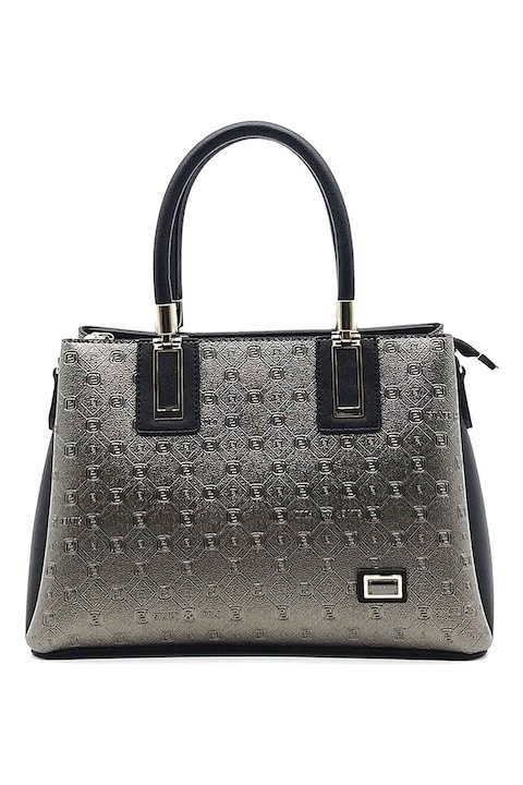 Silver&Polo, Geanta din piele ecologica cu bareta de umar, Auriu, Negru