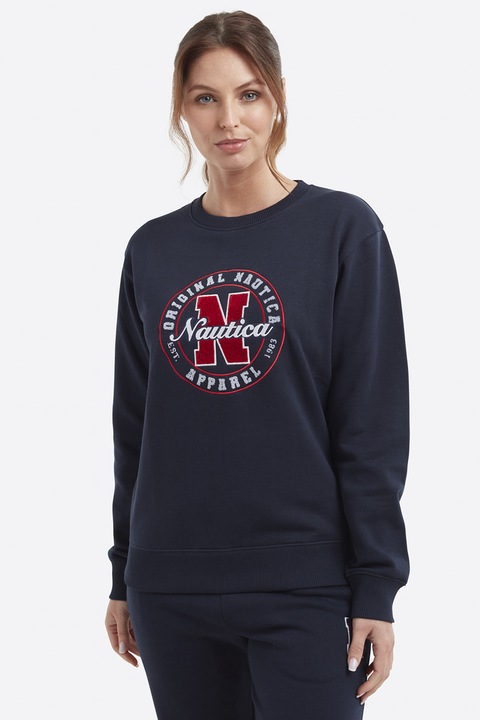 Nautica, Bluza sport cu decolteu la baza gatului si logo Jorgia, Albastru marin, 36