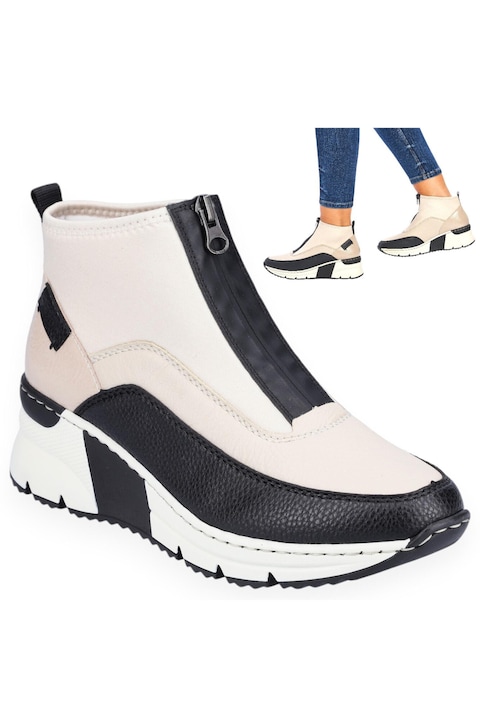Botine sportive pentru dama, Rieker, Piele ecologica, Negru/Alb, Marimea 41
