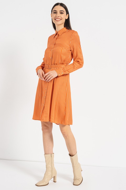 Stefanel, Раирана рокля тип риза с колан, Оранжев