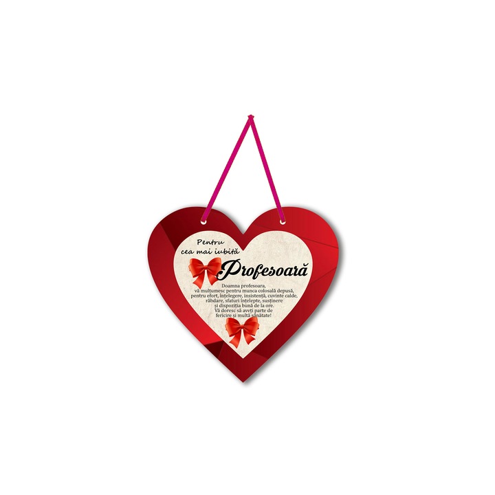 Placheta din lemn cu magnet pentru cea mai buna profesoara, multicolor, 10x10 cm