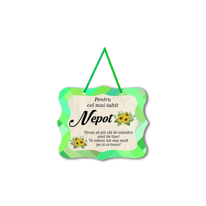 Placheta din lemn cu magnet pentru cel mai bun nepot, multicolor, 10x8 cm