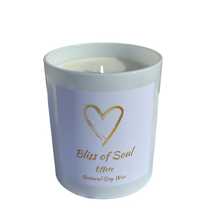 Ароматизирана свещ от соев восък, 300 гр, Bliss Of Soul, Тонка, Кехлибар, Ванилия и канела