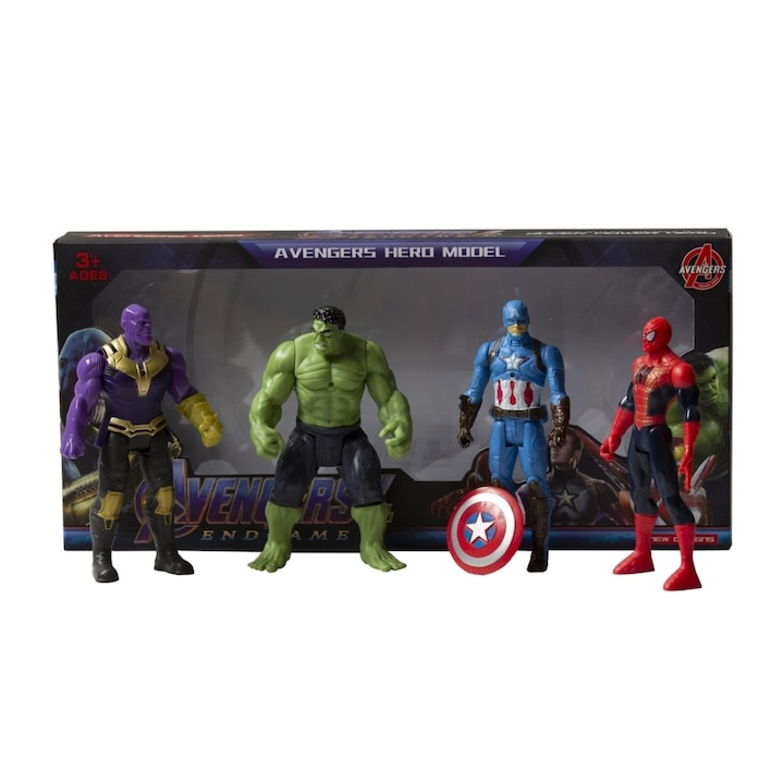 OEM figura készlet, 4 db-os, Szuperhősök Bosszúállók Marvel, Hulk, Thanos, Pókember, Amerika Kapitány, 19 cm, +3 év
