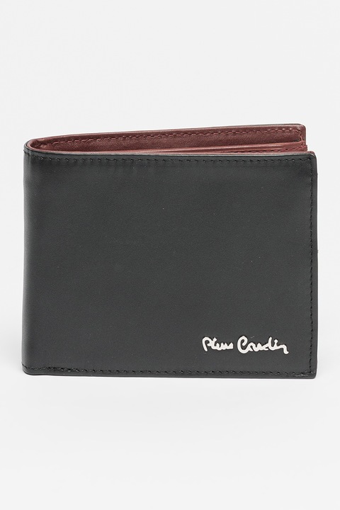 Pierre Cardin, Portofel de piele cu logo, Visiniu, Negru