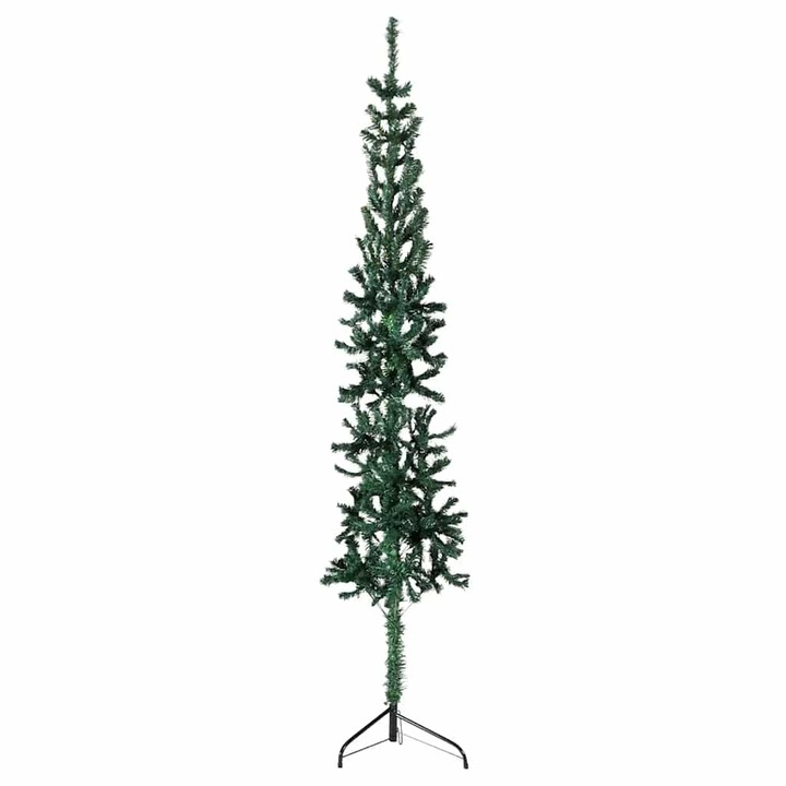Jumatate brad de Craciun subtire cu suport vidaxl, verde, 210 cm, 1.4 kg