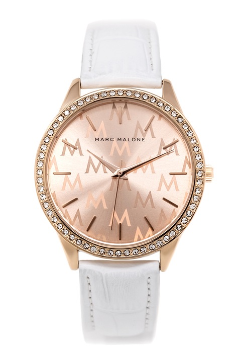 Marc Malone, Ceas quartz cu o curea de piele, Alb