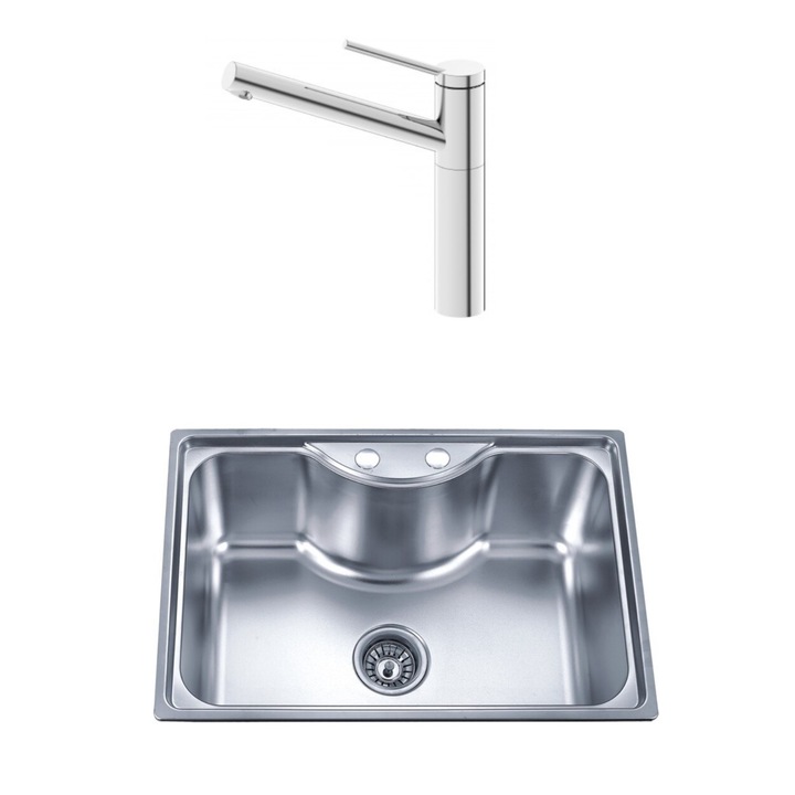 Inter Ceramic Lux Kitchen Line ICF 7187186 Mosogató készlet, Beépíthető, Alpaca, Lefolyó nélkül, Álló csaptelep magas kifolyóval, 65 x 45 cm, Króm szín