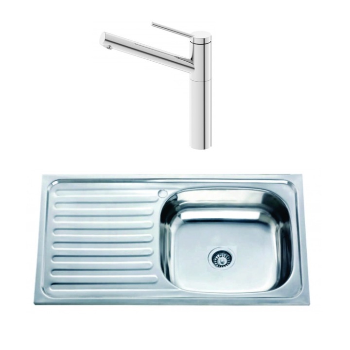 Set chiuveta de bucatarie, Inter Ceramic, Lux Kitchen Line ICF 7187186, Incorporat, 75 x 40 cm, 2 piese, Crom