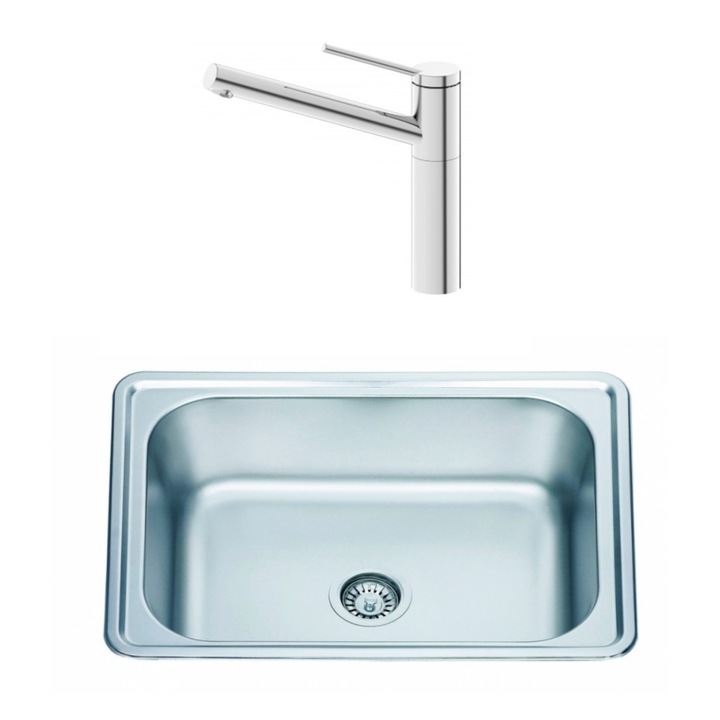 Set chiuveta de bucatarie, Inter Ceramic, 63.5 x 46.5 cm, Crom