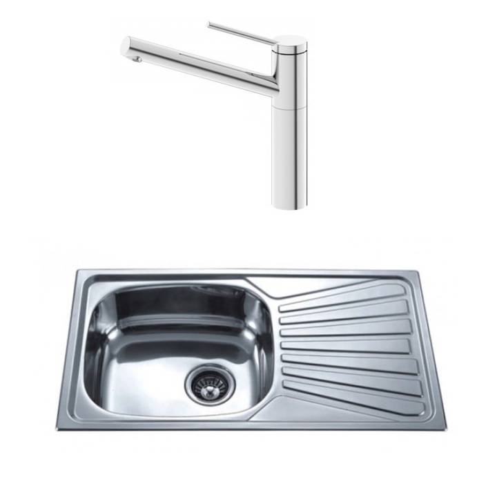 Set chiuveta de bucatarie, Inter Ceramic, 78 x 43,5 cm, Crom