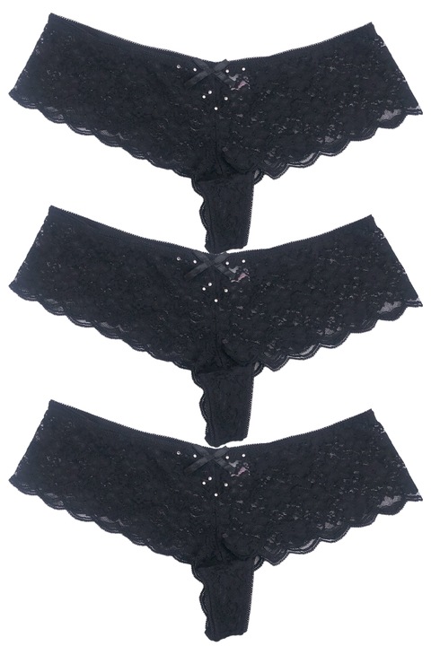 Set 3xBikini dama, JUP, Dantela, Negru, M