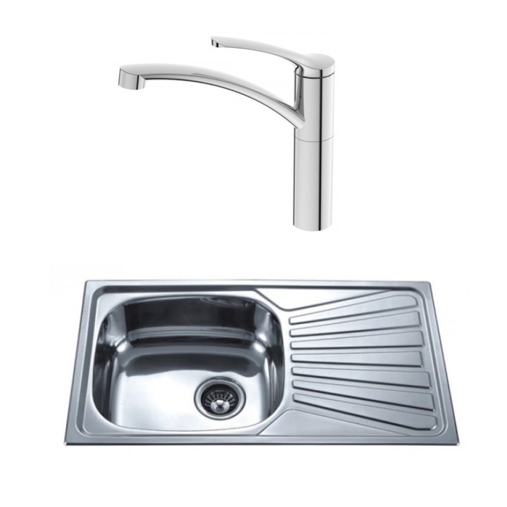 Inter Ceramic Lux Kitchen Line ICF 7153066 mosogatótálca készlet, 2 db, Beépíthető, Alpaca, Jobb tetővel, Álló csaptelep magas kifolyóval, 78 x 43,5 cm, Króm színű