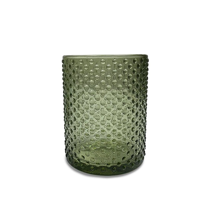 Fogkefetartó üveg, Frandis, üveg, átmérője 7 cm, magassága 10 cm, átlátszó zöld