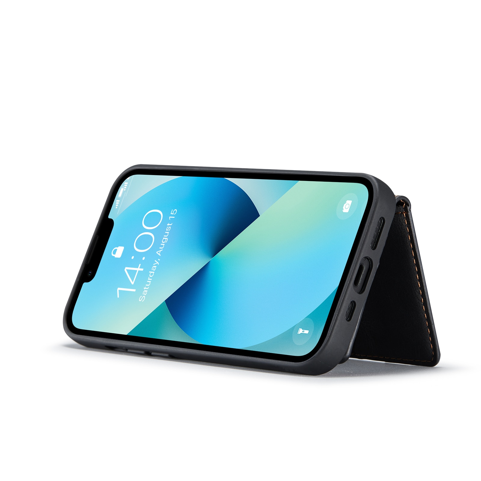 Husa pentru iPhone 14 Plus, piele cu textura moale, back cover, mini portofel detasabil, CaseMe, Negru