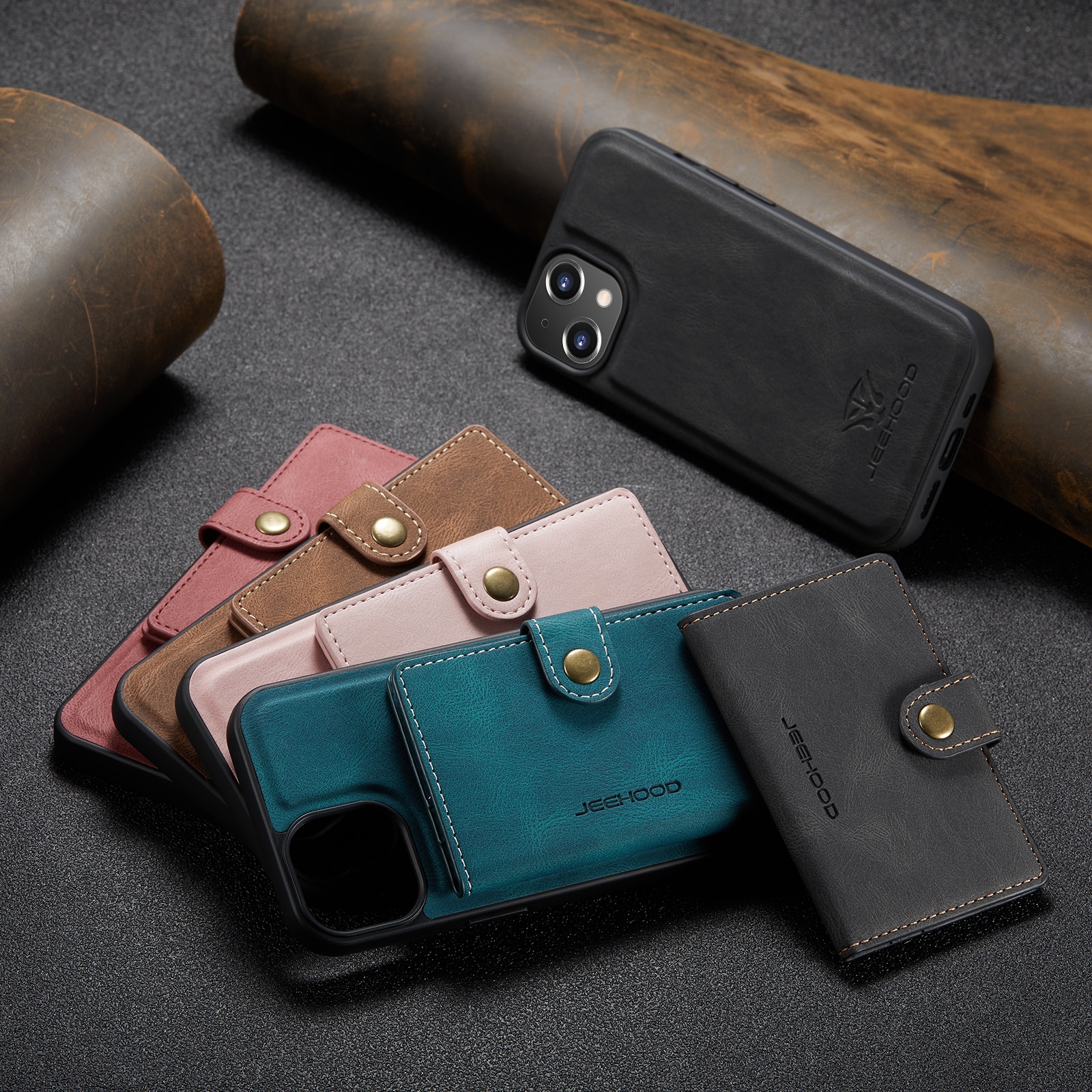 Husa pentru iPhone 14 Plus, piele cu textura moale, back cover, mini portofel detasabil, CaseMe, Negru