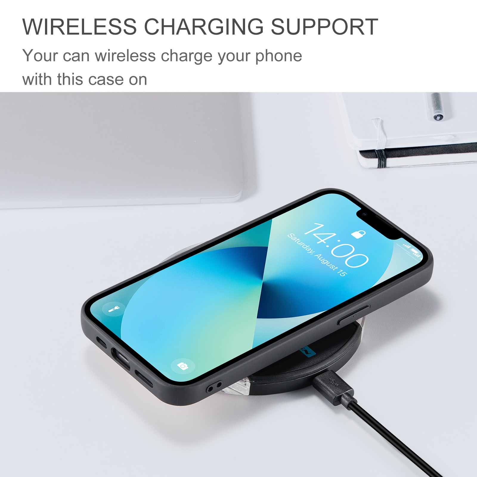 Husa pentru iPhone 14 Plus, piele cu textura moale, back cover, mini portofel detasabil, CaseMe, Negru