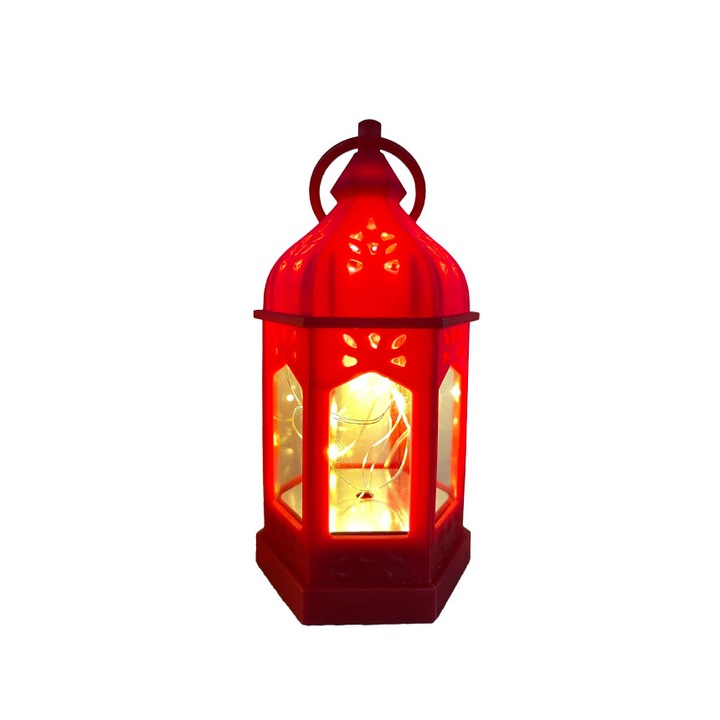 Lanterna LED de Craciun, Lightex, PLastic, 0.3W, IP20, WW, 6.3x12.3cm, 3xLR44, Rosu