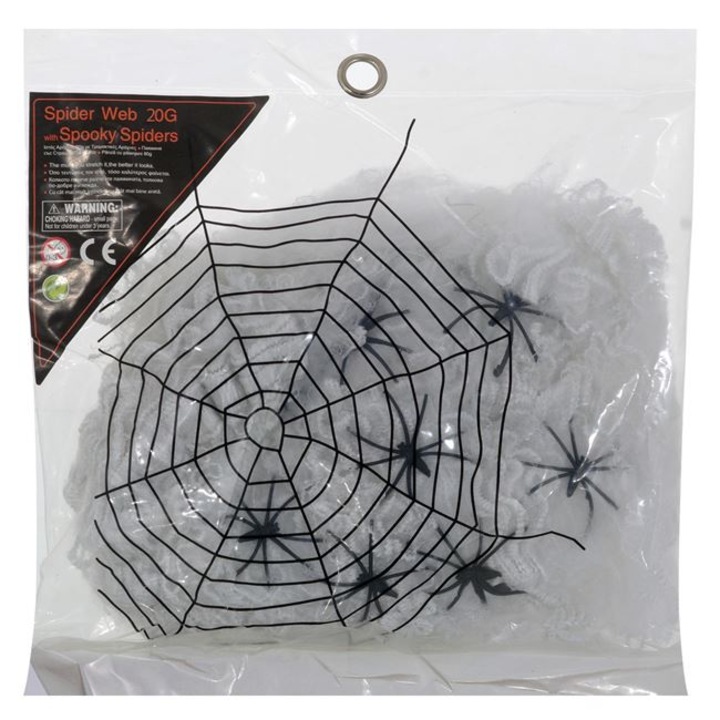 Halloween dekoráció, pókháló, fehér, 20 g