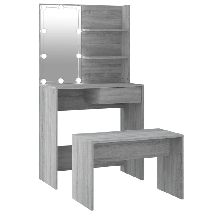 Тоалетка vidaXL, LED, Огледала, Стол, Сив, MDF, 74,5 x 40 x 141 см