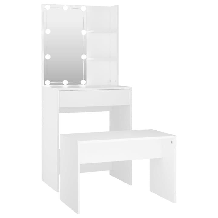 Тоалетка vidaXL, LED, Огледала, Стол, Бял, MDF, 60 x 40 x 140 см