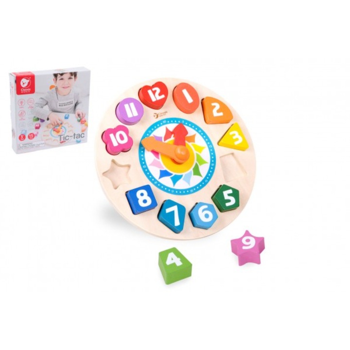 Ceas, Teddies, Lemn,15 buc, 23 x 23 x 5cm, 3+ani, Multicolor