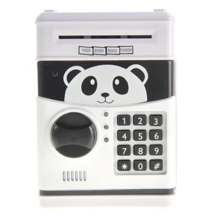Pusculita Anais Tailor, pentru copii, cu functie ATM, cod pin si seif, alb / negru