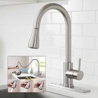 Baterie chiuveta bucatarie cu baza Topaqua® Premium Class 2, cu dus extractabil, pipa inalta, cartus ceramic, buton on/off, 2 tipuri jet, racorduri incluse, otel inoxidabil, argintiu mat