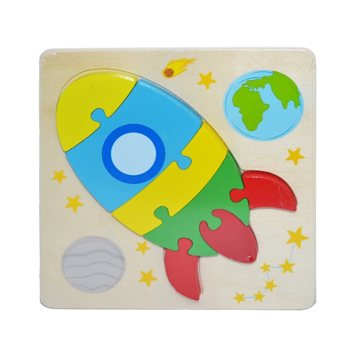 Süllyesztett fa puzzle, állatok/rovarok/járművek 7 db