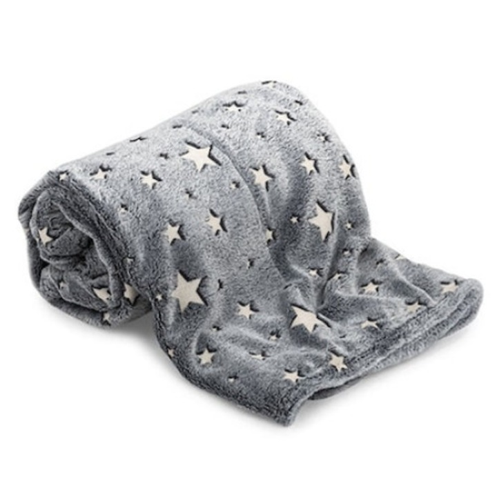 Patura fosforescenta, Rubexim, stelute glow in the dark, moale si confortabila, 150 x 120 cm