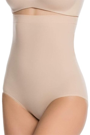Lenjerie modelatoare cu burtiera tip corset cu talie inalta, compresie mare, insertii din silicon pentru sustinere, zenifique,, Nude