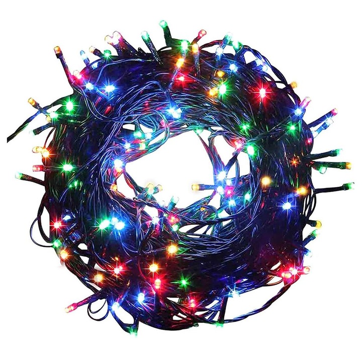 EDAR Karácsonyi fényfüzér, lineáris, 8 fényjátékkal, kültéri/beltéri használatra, 100 m, 1000 LED, sötétzöld vezeték, színes világítás