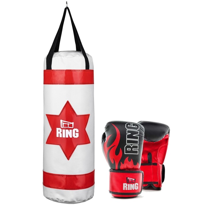 Set sac de box si manusi pentru copii Ring, Plawil, 60x22 cm, 4 kg, Multicolor