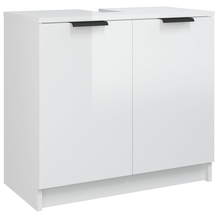 Dulap de baie, alb extralucios,64,5x33,5x59 cm, Practic si Decorativ, lemn compozit, Super,92965