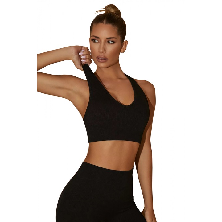 Fitness felső nagy támasztékkal és V-kivágással, fekete 230