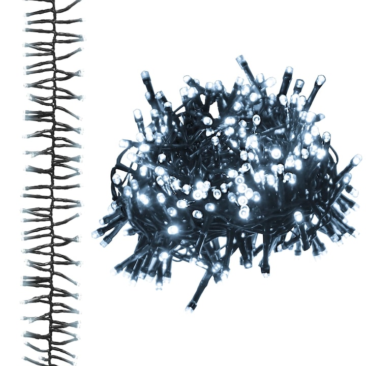 Instalatie tip cluster cu 1000 LED-uri vidaXL, cablu prelungitor de 5 m, 8 moduri de iluminare, alb rece, 11 m, PVC