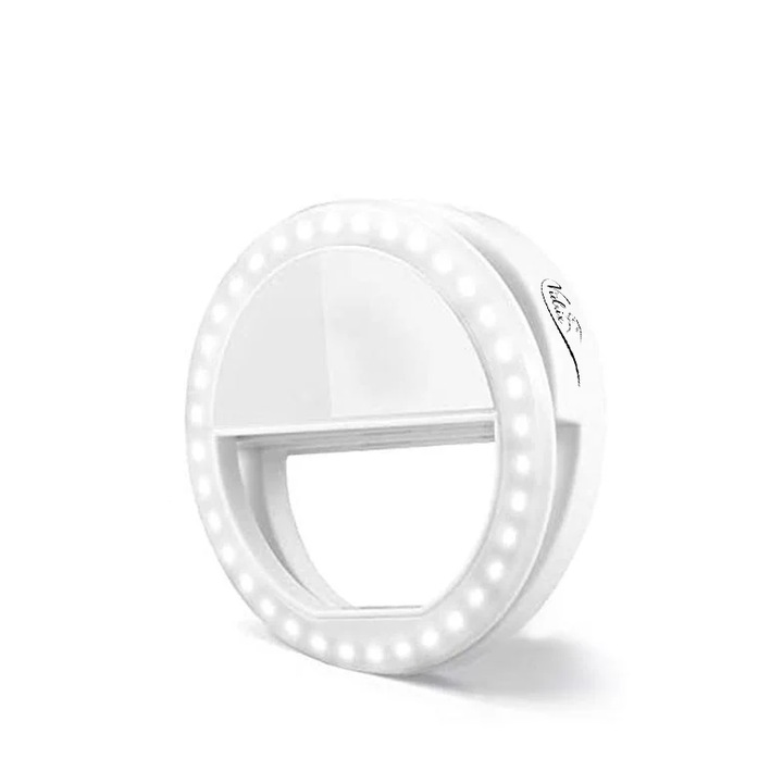 Mini Lampa Circulara cu Led Vidrix, Pentru Telefon, 4 Functii, 3 Moduri de Iluminare, 36 LED-uri, USB, Pentru Selfie, Video, Live, Compacta, 10 x 10 cm