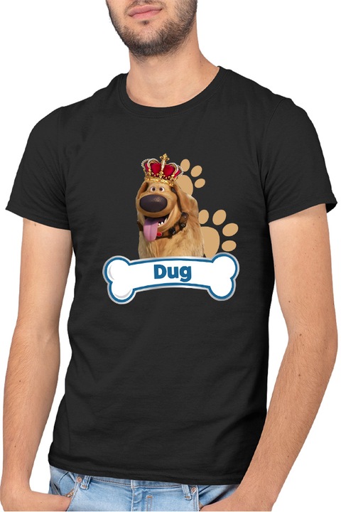 Tricou barbati Dug Days King Bone Paws Fluffy Funny, negru, marime S
