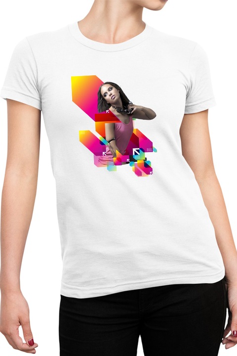 Tricou Femei Alicia Keys Colorful Ciercle Album Hyped Concert, alb, marime 2XL