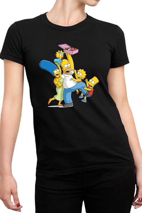 Tricou Femei The Simpsons Donut Lovers Kids Funny Life Mother, negru, marime S